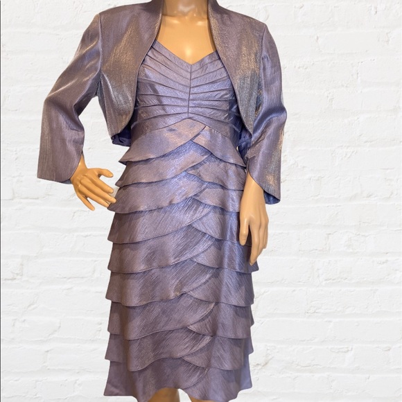 Adrianna Papell Shutter-Pleated Dress + Jacket VGC - Picture 2 of 11